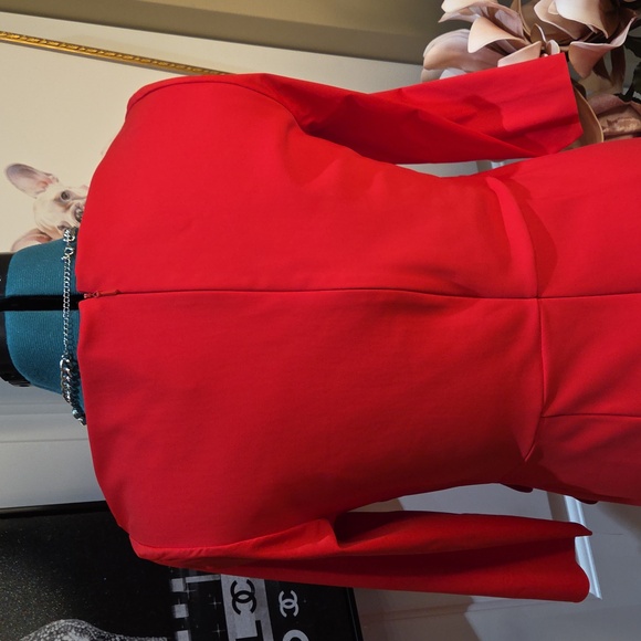 Nwot 14 Alex Evenings Red Long Sleeve Sheath Dress with Neck Cutout - Picture 9 of 17